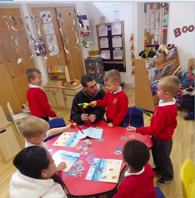 Children playing a game with parents 