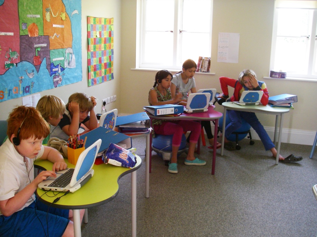 Students working together using laptops in small groups