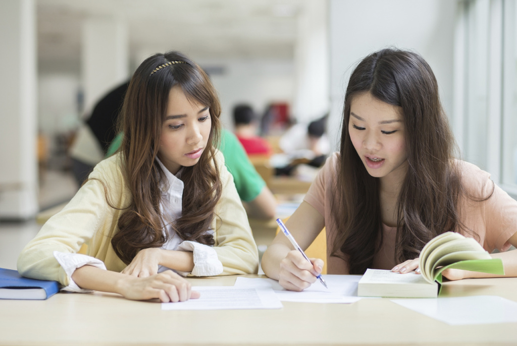 Students working together in library