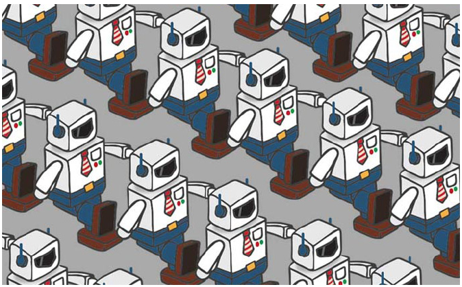 Illustration of marching robots