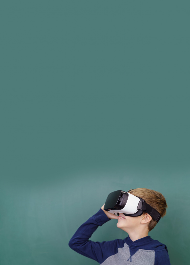 Boy wearing VR headset