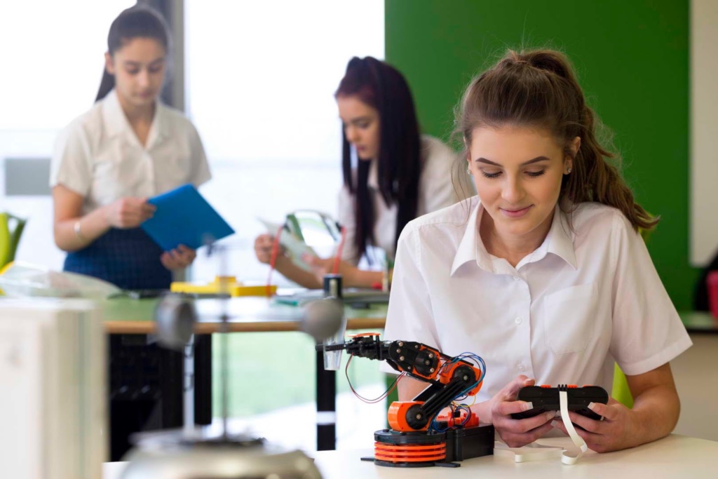 Adolescent girl in a design and technology lesson