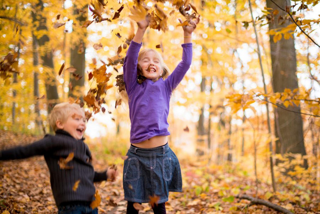 Children playing in woods